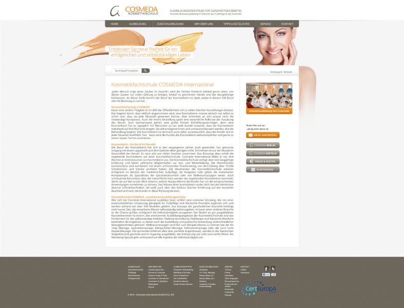 Cosmeda Akademie - Website Entwurf komplett