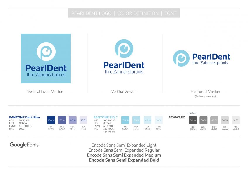 PearlDent - Logo-, Color-, Fontdefinition