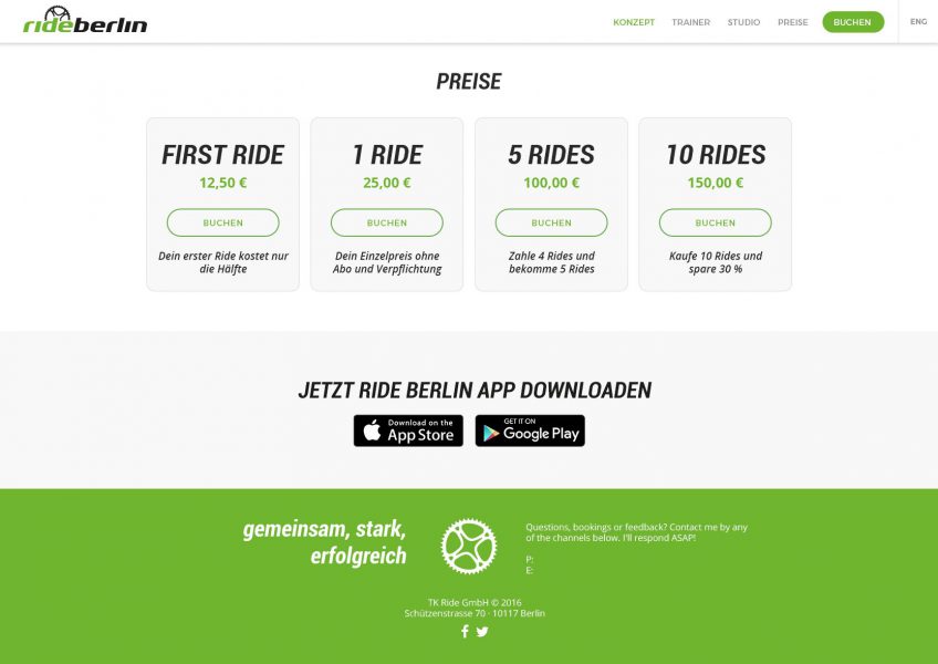 Rideberlin - Website, Preise